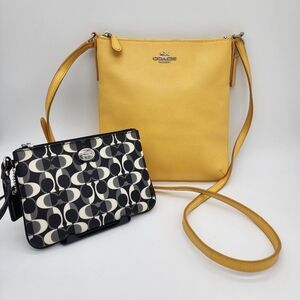 Coach Yellow Pebbled Lether Crossbody File Bag + Wristlet